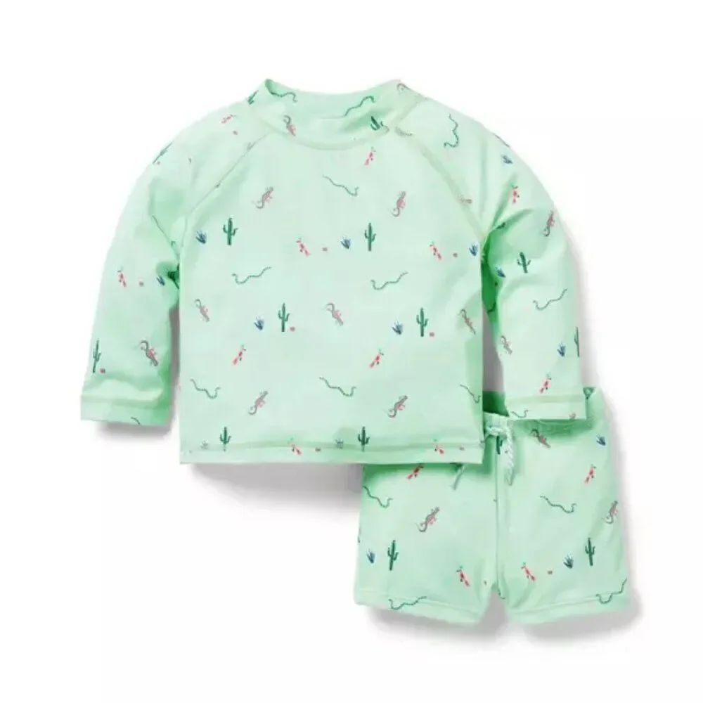 Janie and Jack Mint Green Desert Animalโ2 Piece Rash Guard Swimsuit Size 6-12M